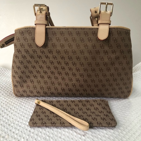 Dooney & Bourke Buckel Satchel Tote Bag Signature Design w/ Leather Trim - Picture 3 of 15